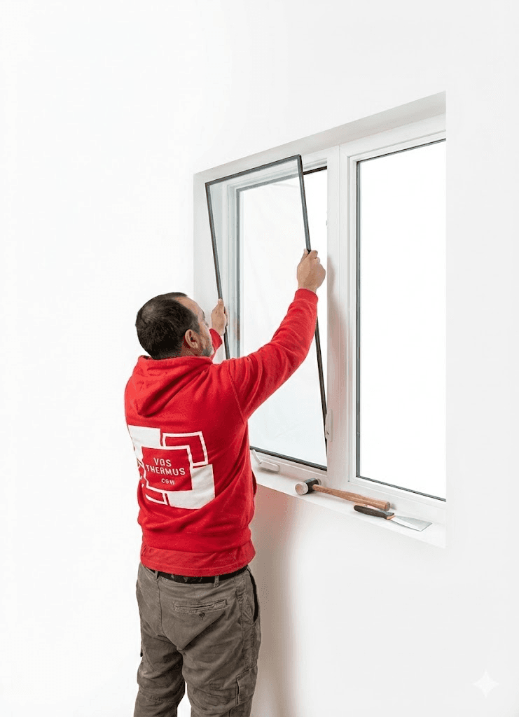 Vosthermos technician installing a sealed glass unit